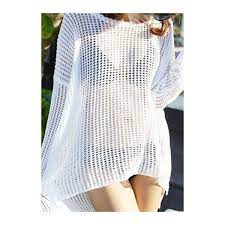Rotita White Fishnet Long Sleeve Knitting Beach Cover Up 22 Liked On Polyvore Featuring Swimwear Beachwear For Women Crochet Beach Dress Bikini Cover Up
