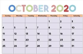 Cute October 2020 Calendar For School Teacher Printable Calendar Holidays 2020 In 2020 2020 Calendar Template Calendar Template Printable Calendar Template