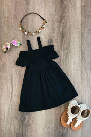 Black Off Shoulder Dress So Adorable And Perfect For Everyday Wear This Spring And Summer Dresses Kids Girl Baby Girl Dresses Little Girl Outfits