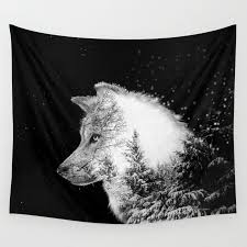 Black And White Wolf Pictures Scenic Black And White Wolf Our Wall Tapestries Are Made Of 100 Lightweight Polyester With Hand Sewn Finished Edges Featuri Tapestry Wolf Decor Winter Wolves