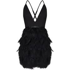 Black Strappy Extreme Plunge Feather Bottom Dress 75 Liked On Polyvore Featuring Dresses Feather Feather Cocktail Dress Short Strappy Dress Feather Dress