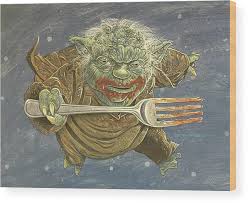 Fat Yoda, May the Fork be with you Wood Print