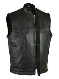 Men Amp Apos S Black Premium Leather Vest With Scoop Collar Amp Hidd Mens Leather Vest Scoop Collar Leather Vest