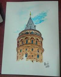 Galata Kulesi Suluboya Galata Tower Watercolor Yeni Baslayanlar Resim Suluboya Cizimler