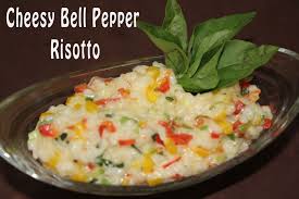 Cheesy Bell Pepper Risotto Ingredients Required Are Olive Oil Basil Leaves Red Capsicum Green Caps Vegetarian Italian Recipes Jain Recipes Stuffed Peppers