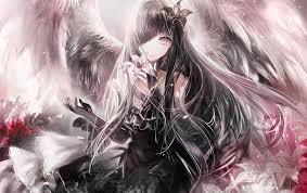 Black Butterfly Fairy Princess With Long White Hair Lavender Blue Eyes Iridescent Wings Black Gothic Dress By Ma Anime Angel Girl Anime Angel Gothic Anime