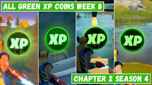 Fortnite season 3 week 8 adds a number of new challenges to the game, and players are now busy completing a boat time trial at at motorboat mayhem, driving a car from retail row to pleasant park, and much more. All 4 Green Xp Coins Locations Week 8 Dream Of Green Punch Card Fortnite Chapter 2 Season 4 Youtube