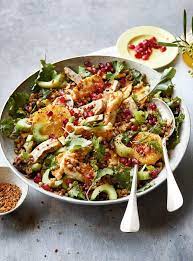 Citrus Chicken And Halloumi Salad Delicious Magazine Recipe Halloumi Salad Chicken And Halloumi Halloumi