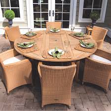 Helena 7 Piece Wicker Patio Dining Set W 72 Inch Round Drop Leaf Table By Royal Teak Collection Honey Wicker Bbqguys Wicker Dining Set Patio Dining Set Wicker Dining Chairs