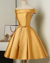 Gold Color Short Party Dresses A Line Satin Semi Formal Gown Cocktail Homecoming Dress Sp078 Yellow Party Dresses Cute Dresses For Party Off Shoulder Evening Dress