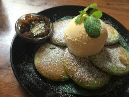 Yes, it is meant to be green as it uses the juice of the pandan leaves for both flavouring and colouring. Choc Chip Pancakes The Pandan Are Best Picture Of The Daily Fix Melaka Tripadvisor