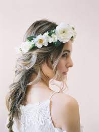 White Flower Crown By Love Sparkle Pretty With Bridal Boho Braid Http Lovesparklepretty Com Shop Bridal Hairstyles With Braids Boho Braids Wedding Hairstyles