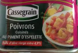 Legumes Cuisines Poivrons Au Piment Espelette Cassegrain Calories Et Informations Nutritionnelles