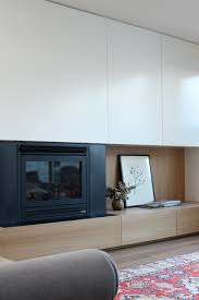 Minimal Tv Storage Oak Timber White Modern Cabinetry Fireplace Living Room Living Room Designs Minimalist Living Room Design Living Room Cabinets