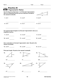Trig applications geometry chapter 8 packet key : 8 2 Practice B Trigonometric Ratios
