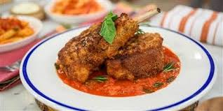 Lidia Bastianich Serves Pork Chops With A Bacon Infused Tomato Sauce Recipe Milanese Recipe Pork Italian Recipes