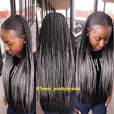Neat Prettybraids New Page On Instagram Half Feedinbraids Half Single Braids Hair And Color Used Ombre 1b Grey Single Braids Braided Hairstyles Braids