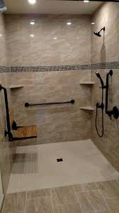 A roll in shower has a tile floor that is flush with the floor of the bathroom and then gradually slopes down so the shower floor will drain appropriately. Roll In Shower
