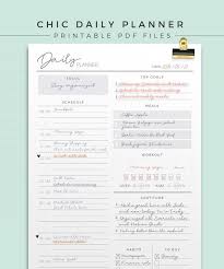 Chic Daily Planner One Page Daily Planner Printable Planner Etsy In 2020 Printable Planner Daily Planner Refillable Planner