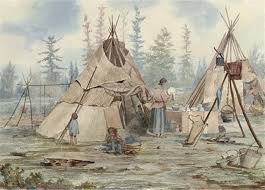 Indian camp with two wigwams