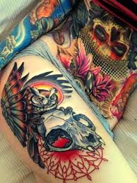 Tattoo vorlagen frauen henna tattoo vorlagen tatoos frauen oberarm tattoos frauen arm tattoo ideen unterarm frau tattoos oberarm mandala tätowierung tattoo ideen frauen tätowierungen frauen. Farbige Eule Und Schadel Tattoo Am Oberschenkel Tattooimages Biz