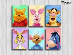 Winnie The Pooh Prints Set Of 6 Disney Room Winnie Pooh Mini Canvas Art Disney Art Disney Canvas