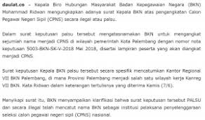 Bkn telah merenggangkan tenggat akhir proses integrasi nilai skd dan skb, dari semula 3. Benar Klarifikasi Badan Kepegawaian Negara Terkait Tersebarnya Surat Pengangkatan Cpns Palembang Hoax Detection And Analyzer