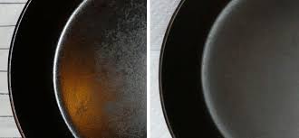Griswold Skillet Closeups Old Seasoning On Left New Seasoning On Right Seasoning Cast Iron It Cast Cast Iron