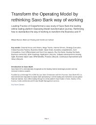 Which also run its service under the supervision and. Pdf Transform The Operating Model By Rethinking Saxo Bank Way Of Working