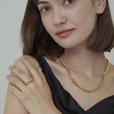 Collar de cadena de bordillo redondo grueso chapado en oro, estilo  minimalista, joyería de mujer