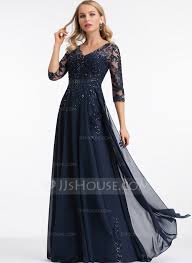 A Line V Neck Floor Length Chiffon Evening Dress 017198654