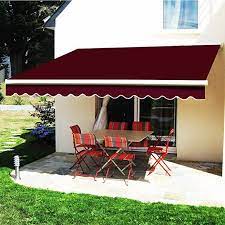 greenbay manual awning canopy wine red 4x3m retractable outdoor patio garden sun shade shelter complete with fittings and winder handle shelter aluminium