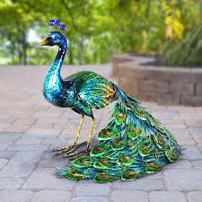Amazon Com Exhart Peacock Garden Statue Hand Painted Metallic Blue Standing Peacock Art Large 2ft Indoor Outdoor P Garden Statues Patio Art Outdoor Statues