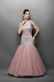Peach Gown With Silver Work In Long Fitted Bodice Peach Gown Gowns Pink Gowns