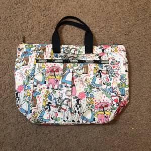 Vintage Lesportsac X Alice in Wonderland Tote Purse Womans Csttoonish Figured White Background Zippered Closures Pockets Nylon Handle - Etsy