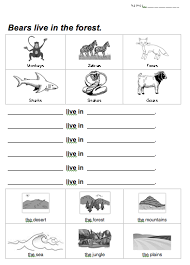 Bears Live In The Forest Animal Habitats Worksheet Beginner Esl Efl