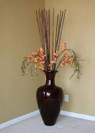 Large Decorative Vase With Bamboo Sticks And Silk Orchids Large Vases Decor Vases Decor Bamboo Sticks Decor
