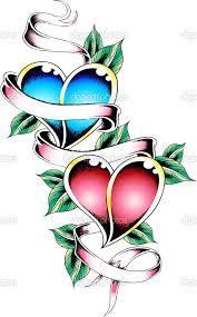 Memorial heart mom and rose tattoo. Double Heart With Banner Heart Tattoo Designs Ribbon Tattoos Heart Tattoo