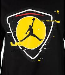 Black And Yellow Jordans 12 Shirt Detail 1 View Of Men S Jordan Sportswear Aj14 Last Shot T Shirt In Black Gold Jordans For Men Jordan Logo Wallpaper Michael Jordan Art