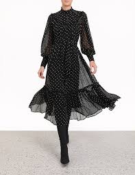Espionage Swing Yoke Dress Black Peach Dot Online Zimmermann In 2020 Fashion Outfits Dresses Yoke Dress