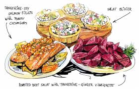 Salads like the russian herring under a fur coat salad are an indispensable part of the zakuski table and might include a simple vinaigrette salad (bинегрет), pickled cucumbers, beets, tomatoes, onions, and cabbage, stuffed eggs, cheese, and bread. The Russian New Year S Eve Menu Reimagined