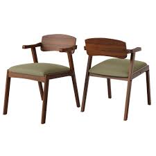 Handy Living Richman Mid Century Modern Dining Arm Chairs W Cherry Finished Back Upholstered Seat Cushion In Tan Fabric Set Of 2 A158435 The Home Depot