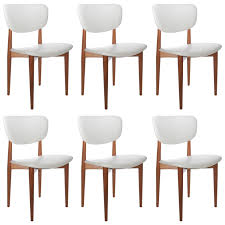 Set Of Six Danish Modern Dining Chairs Restored In White Vinyl Upholstery Modern Dining Chairs Dining Room Chairs Modern Danish Modern Dining Chair