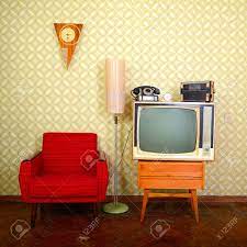 Radios tvs vintage television television set cable television old pictures old photos funny pictures vintage photographs. Vintage Room With Wallpaper Old Fashioned Armchair Retro Tv Stock Photo Picture And Royalty Free Image Image 22079847