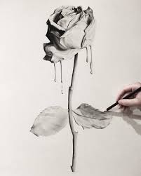 Black And White Dripping Paint Original Dripping Rose Charcoal Drawing Large Wall Art Black And White Charcoal Drawing Drip Painting Photoshop Painting