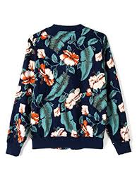 Dark floral pattern bomber sleeve. Persun Women S Dark Blue Tropical Floral Print Bomber Jacket Buy Online In Bahamas At Bahamas Desertcart Com Productid 33821630