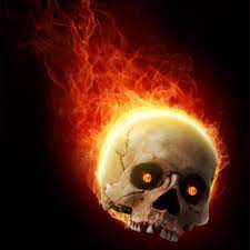 In ōkami, the fire eye appears in the form of an oxcart wheel on fire, with a gigantic eye in the center and smaller eyes on the rim. Glowing Red Eyes In Eye Sockets In Full Demonic Form Skull Fire Skull Art Skull