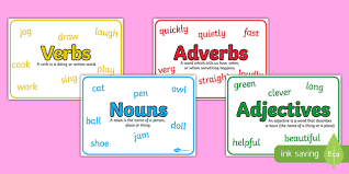 She happily chatters with her friends; Nouns Adjectives Verbs And Adverbs With Definitions