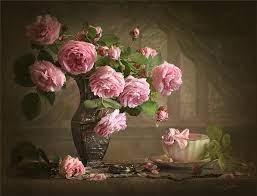 Pink Roses Still Life In 2020 Oil Painting Abstract Paint By Number Diy Painting