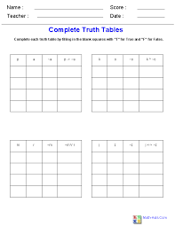 Complete Truth Tables Worksheets Teacher Worksheets Worksheets Logic
